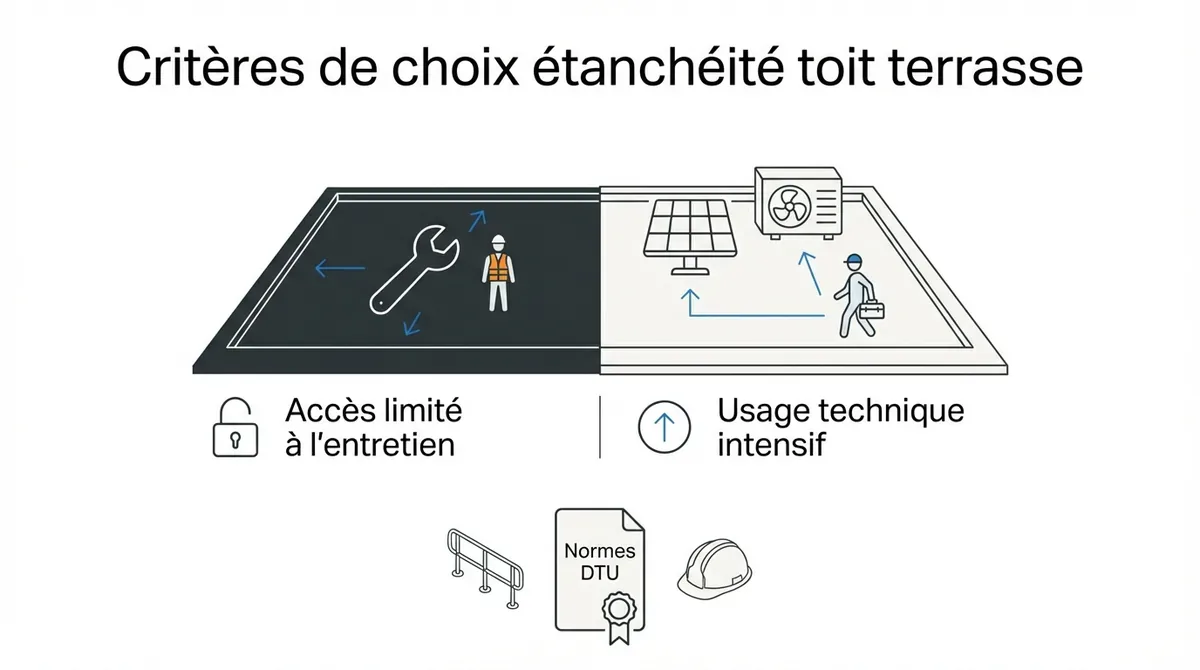 Comparaison technique entre étanchéité de toit terrasse accessible et inaccessible selon les normes DTU
