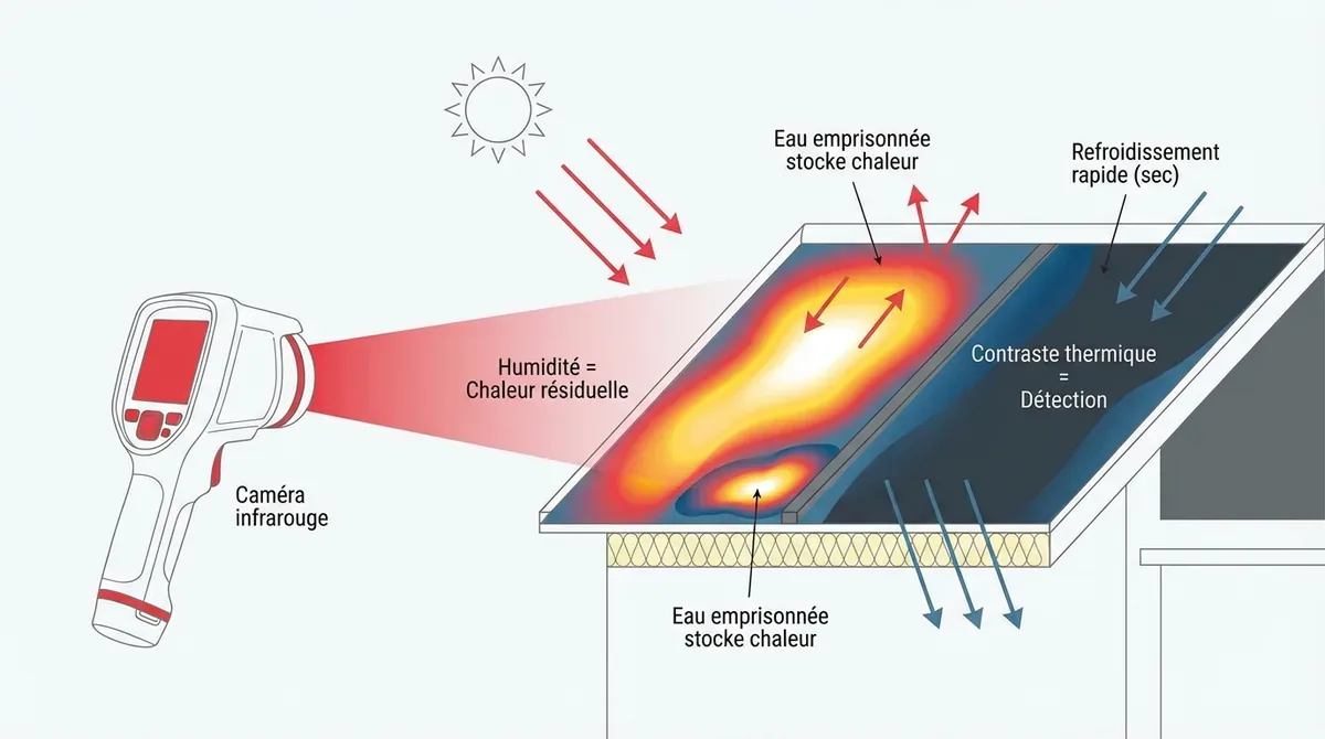Analyse par thermographie infrarouge d'une toiture terrasse pour détecter l'humidité
