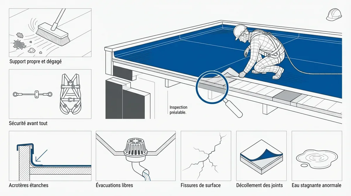 Inspection technique des points singuliers et sécurité sur toit terrasse